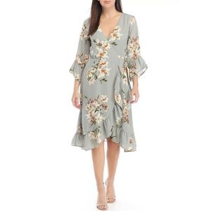 Dusty Blue Floral Wrap Dress